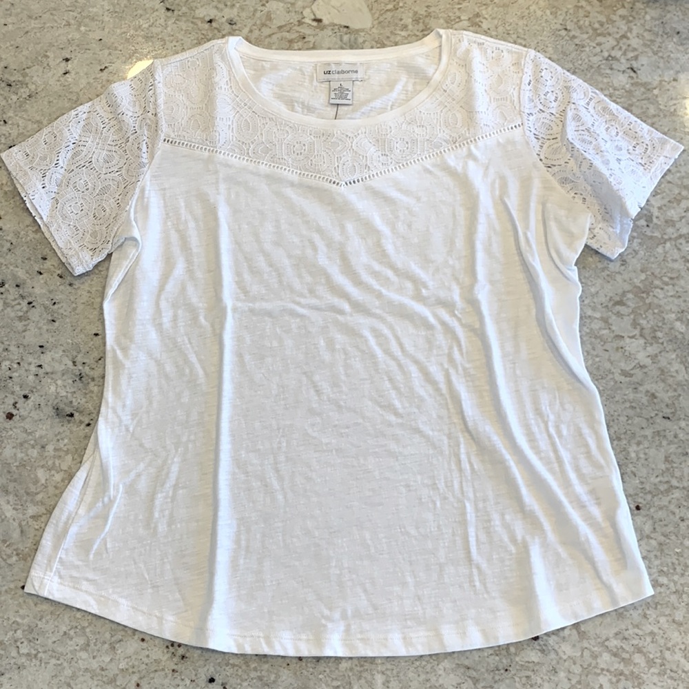 Liz Claiborne White Lace Tee L